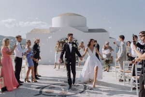Bride and groom getting married at Ktima Lindos in Rhodes Greece