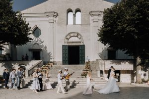 Wedding Party walking through the streets of Ravello, Italy