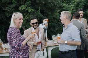 guests enjoying pre wedding drinks at the Belmond hotel, Ravello, Italy