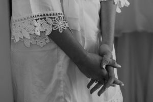 close up of brides hands in black and white