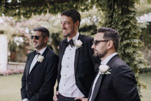 groomsmen waiting at Palazzo Confalone, Ravello, Italy